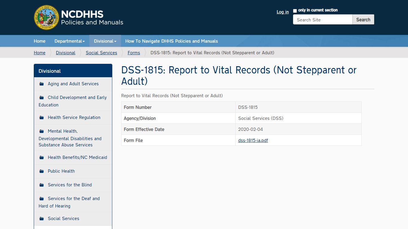 DSS-1815: Report to Vital Records (Not Stepparent or Adult)